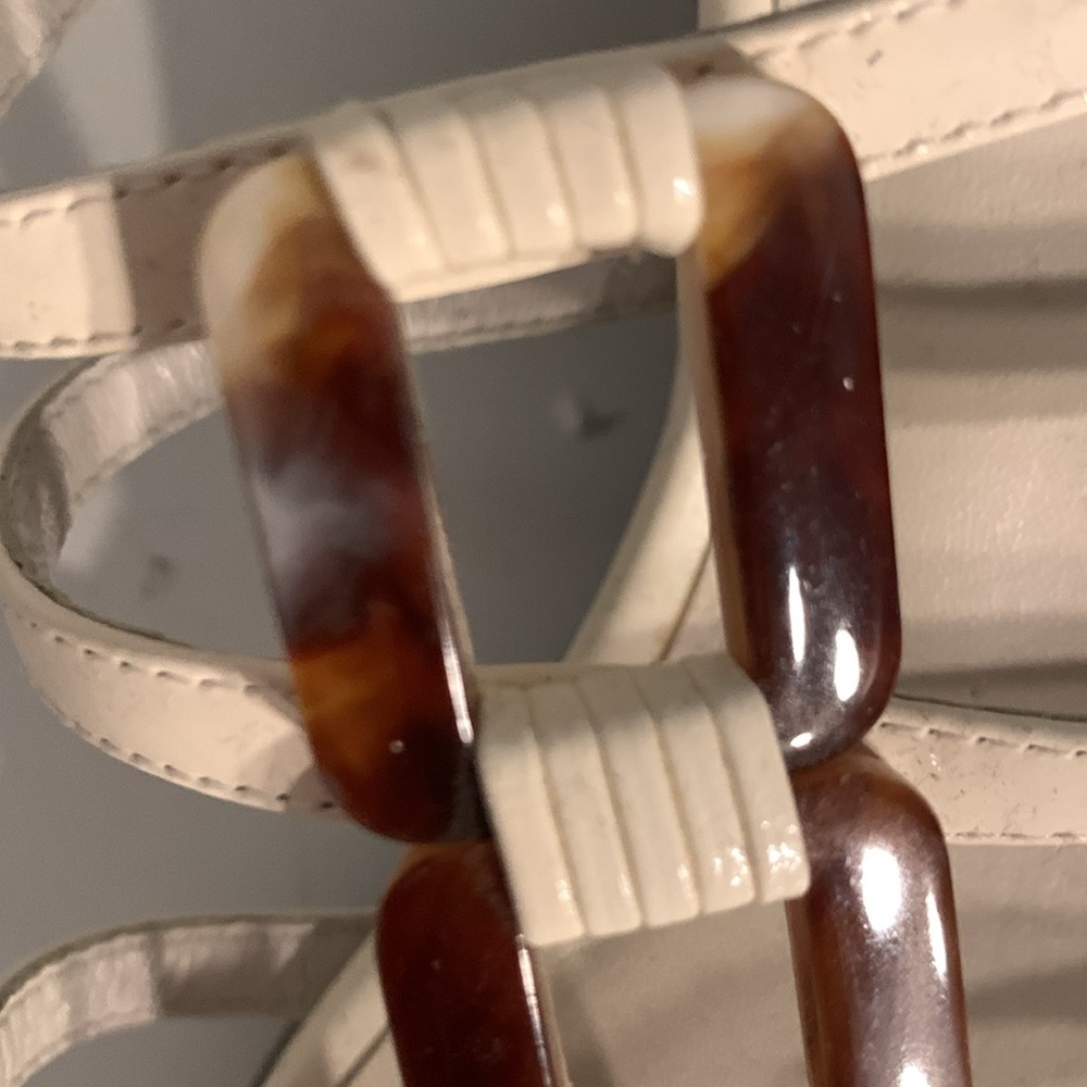 Stuart Weitzman white leather wedge sandals. Preowned-see pics. W/brown. Sz 10M - Picture 8 of 11